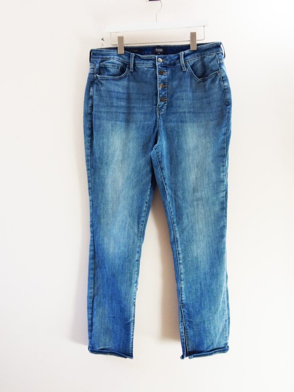 NYDJ Alina Legging Lift Tuck Button Fly Jeans Split Hem Size 14